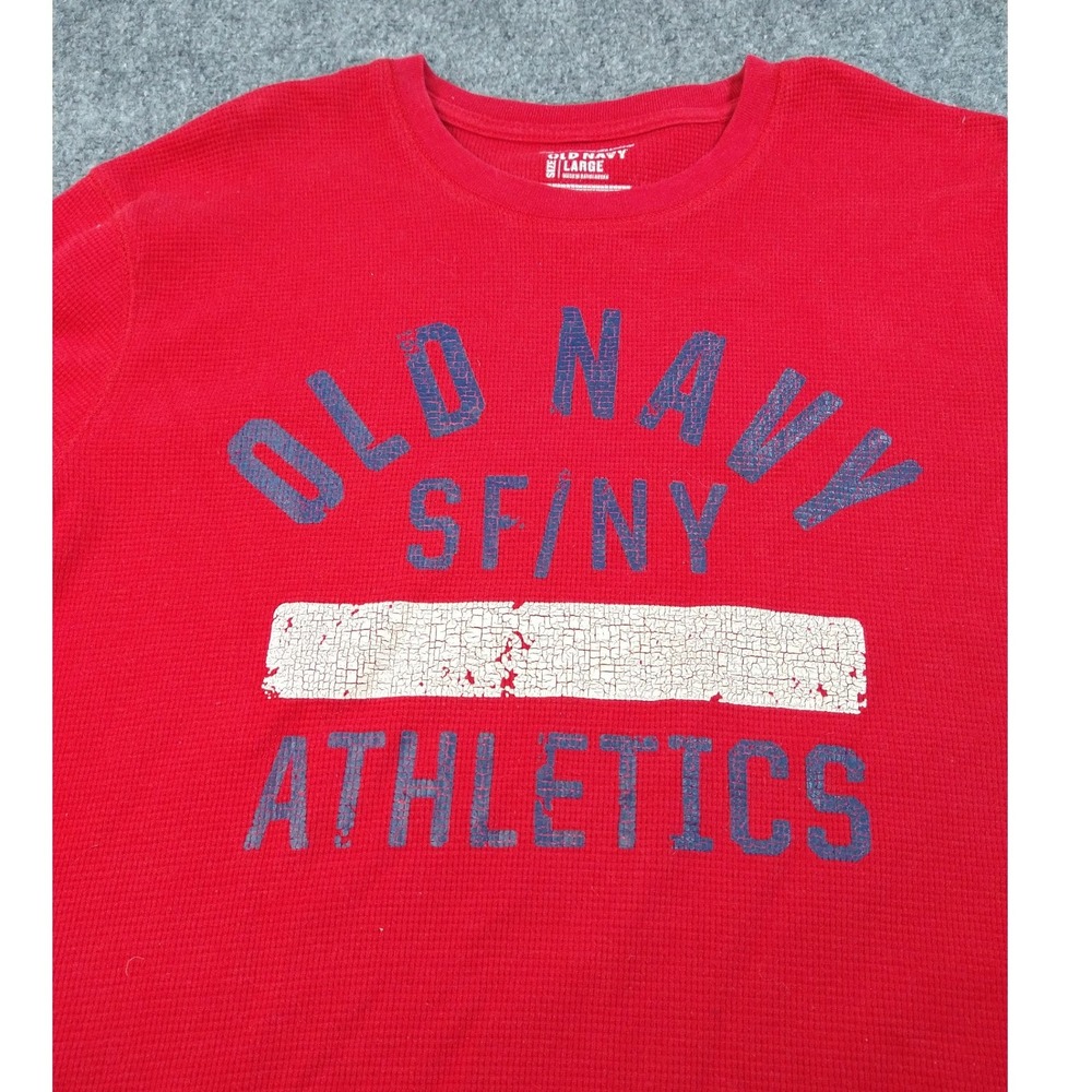 Old Navy Thermal Graphic Shirt Mens Large Red Waffle Knit SF NY Athletics